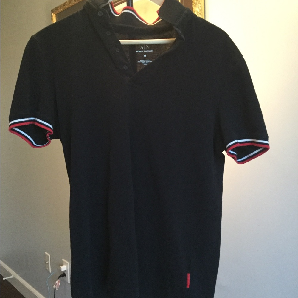 Armani Exchange Black Polo Shirt with Red and White Accents